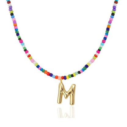 Colorful Initial Necklaces Gifts for Girls Kids Teens, 6-18 Year Old Girl Birthday Gift Teen Girl Gifts Trendy Stuff Gold Bubble Letter Pendent Necklace Jewelry - style: M