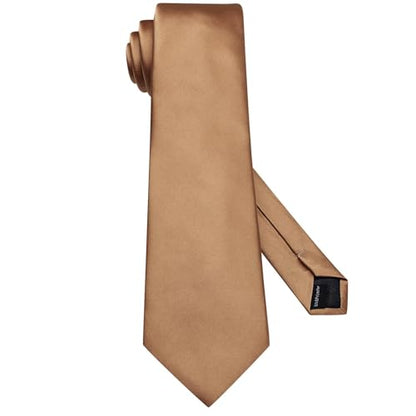 Hi-Tie 5Pcs Mens Solid Color Silk Tie Satin Pretied Bowtie Lapel Pin for Men Handkerchief Cufflink Wedding Gift Box - color: Deep Khaki
