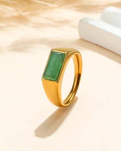 YeGieonr Gold Signet Rings for Women Non Tarnish Gold Rings, Waterproof Gemstones Statement Ring, 18K Gold Plated Stainless Steel Gem Stone Jewelry Gift for Everyday Wear - color: Jade