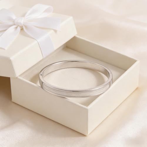 Sliver Plated Bracelets fow Women Stainless Steel White Oil-Drip Bangle Soft, Chip-Resistant Feminine Shine