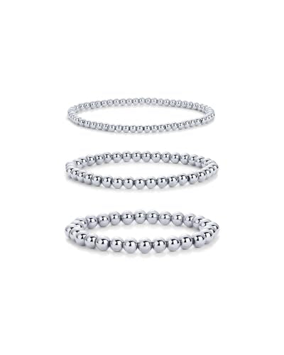 PAVOI 14K Gold Plated Beaded Bracelet Pack for Women | Stainless Steel 3-Piece Stretchy Bracelet Set | Waterproof Ball Trio - color: White Gold, size: 7, style: Uniform
