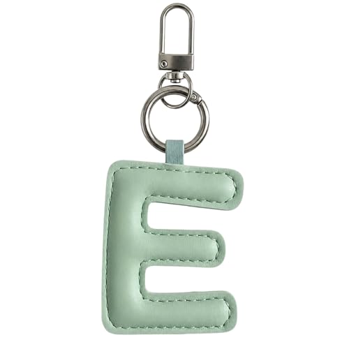 Initial Letter Keychain,Stainless Steel,Colorful Faux Leather Keyring for Backpack,Purse,Car Keys,Gift for Men Women - color: E