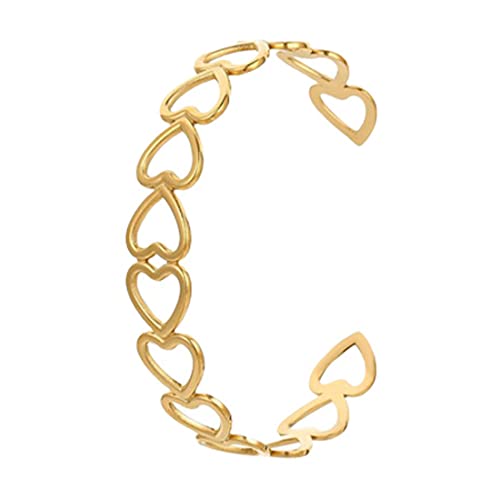 Womens Cuff Bracelets Heart Open Bangle Jewelry - color: Gold