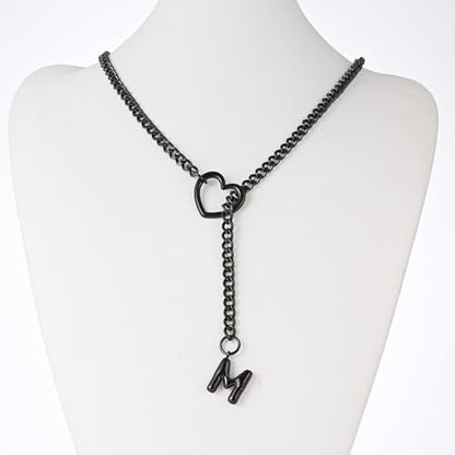 sroyte Black Heart Slip Chain Initial Necklaces for Women,Stainless Steel O-Ring Adjustable Lariat Heart Y-Necklace,Punk Gothic Cuban Collar Choker Necklace for women - color: Black M