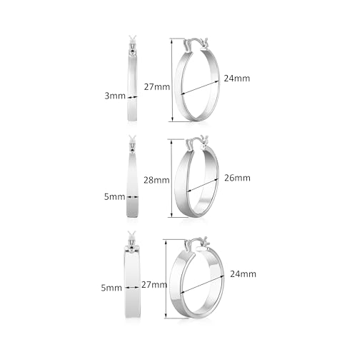 3Pairs 14K Gold Plated Chunky Hoop Earrings Set for Women, Trendy Hoop Earring 925 Sterling Silver Post - Hypoallergenic Thick Lightweight Twisted Hoops Dainty Gold Earrings for Women Jewelry Gifts - color: Silver 01