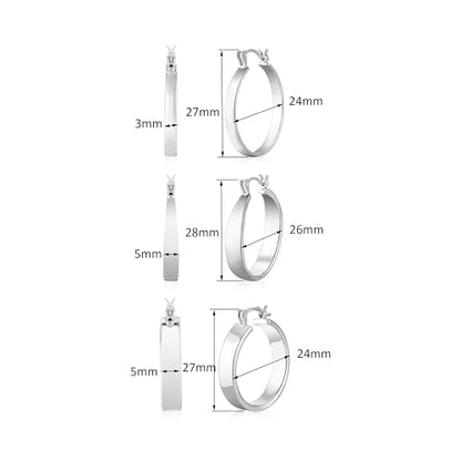 3Pairs 14K Gold Plated Chunky Hoop Earrings Set for Women, Trendy Hoop Earring 925 Sterling Silver Post - Hypoallergenic Thick Lightweight Twisted Hoops Dainty Gold Earrings for Women Jewelry Gifts - color: Silver 01