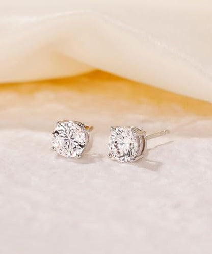 925 Sterling Silver Stud Earrings Simulated Diamond Round Cubic Zirconia Earring Set for Women Men 6-10MM - size: 10mm