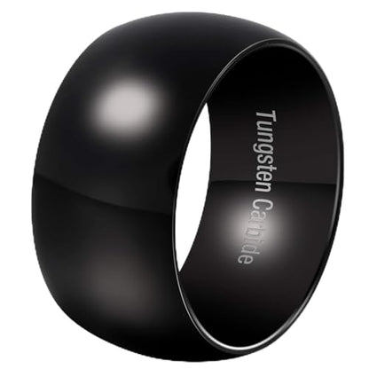 Fashion Month Mens 12mm Classic Black Tungsten Carbide Ring Wedding Engagement Domed High Polished Wide Smooth Band