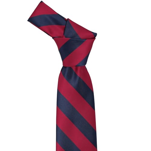 tiemart Men's Striped Tie Standard Length - color: Crimson Red and Navy