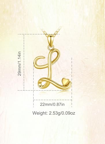 CELESTIA 925 Sterling Silver Initial Necklaces 26 Letter with Rose Gold Heart - 18 Inch Chain - color: Gold-L