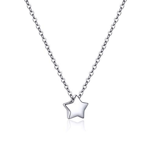 PROSILVER 925 Sterling Silver Necklace for Women Dainty Pendant Necklace | Hypoallergenic 925 Sterling Silver, Cute Small Pendant, Star/Heart/Moon/Triangle/Bar/Round Necklace Silver with Gift Box - color: 01 Sliver, style: 01 Star