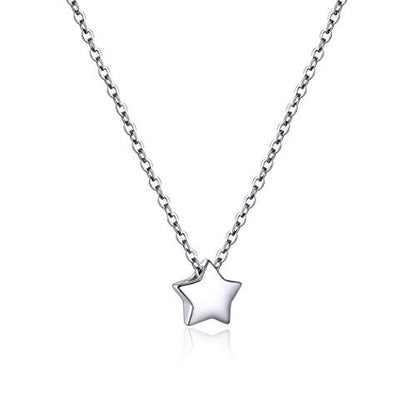 PROSILVER 925 Sterling Silver Necklace for Women Dainty Pendant Necklace | Hypoallergenic 925 Sterling Silver, Cute Small Pendant, Star/Heart/Moon/Triangle/Bar/Round Necklace Silver with Gift Box - color: 01 Sliver, style: 01 Star