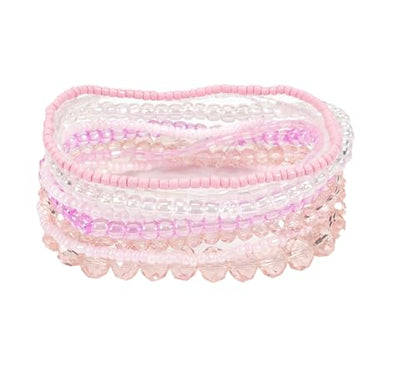 Boho Colorful Stackable Crystal Glass Beads Stretch Bracelets Multilayered Bracelets for Women Bohemian Jewelry - color: Pink 9pcs