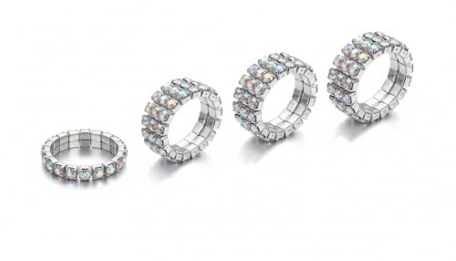 Sparkling Rhinestone Ring Set Trendy Elastic Rhinestone Crystal Stretch Ring Stackable Jewelry for Women Girls - color: Colorful-A