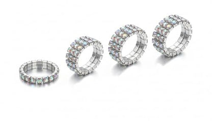 Sparkling Rhinestone Ring Set Trendy Elastic Rhinestone Crystal Stretch Ring Stackable Jewelry for Women Girls - color: Colorful-A