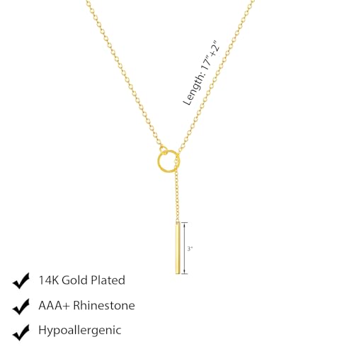 Luxval Lariat Gold Necklace for Women, Dainty Long Necklace 14k Gold Plated/Silver Y-Shaped Pendant Necklaces Trendy Beaded Chain Drop Necklaces Jewelry for Women Gifts - color: Gold-Y Circle Bar