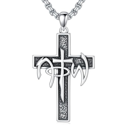 ROMANTICWORK Cross Necklace for Men 925 Sterling Silver Three Nail Cross/Atheist/Anchor/Skull Pendant Christian Protect Jewelry Birthday Gifts for Husband - color: Cross-A