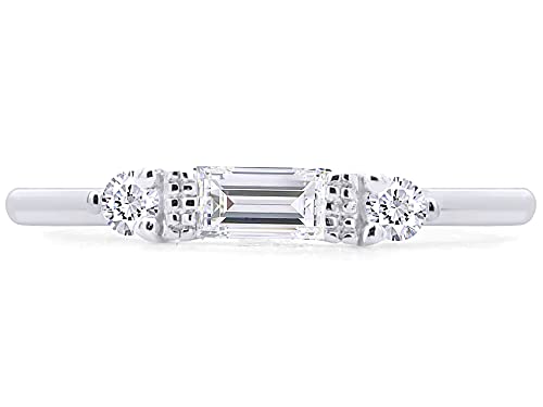 3 Stone Stackable Ring for Women with Birthstone And White Cubic Zircionia | Dainty Minimalist Ring In 14K Gold Over Sterling Silver - color: White Gold : Cubic Zirconia