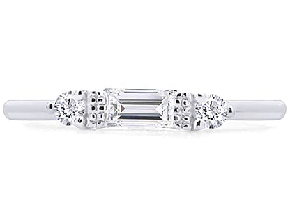 3 Stone Stackable Ring for Women with Birthstone And White Cubic Zircionia | Dainty Minimalist Ring In 14K Gold Over Sterling Silver - color: White Gold : Cubic Zirconia