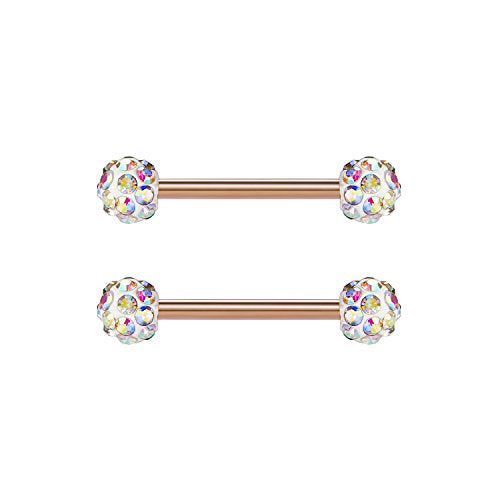 VCMART 12mm-18mm 14G Tongue Rings Nipple Straight Barbells Surgical Steel Body Piercing Jewelry - style: Style E3 -12pcs, rose gold