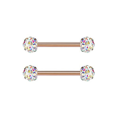 VCMART 12mm-18mm 14G Tongue Rings Nipple Straight Barbells Surgical Steel Body Piercing Jewelry - style: Style E3 -12pcs, rose gold