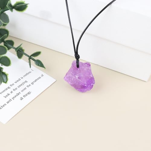 Natural Raw Crystal Necklace for Women Irregular Stone Necklaces Spiritual Gemstone Pendant with Adjustable Rope - color: A-Amethyst
