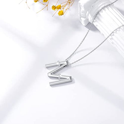 Initial Pendant Necklace 14K White Gold Plated A-Z 26 Letter Alphabet Pendant 925 Sterling Silver Jewelry Gift for Women Girls Teens - style: Alphabet - M