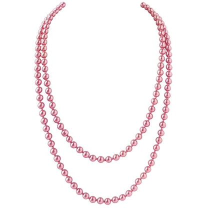 BABEYOND Long Pearl Necklace Faux Pearls Necklace Set Beaded Long Pearls Necklace 1920s Gatsby Costume Jewelry - color: Dusty Pink