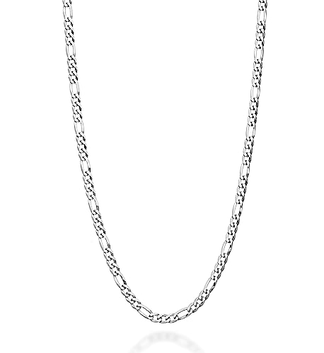 Miabella Italian 925 Sterling Silver 3mm Figaro Chain Women Men Necklace | 18K Gold Plated Option, Diamond-Cut Link Chain, Fine Jewelry Made in Italy - size: Length 26 Inches, style: sterling silver