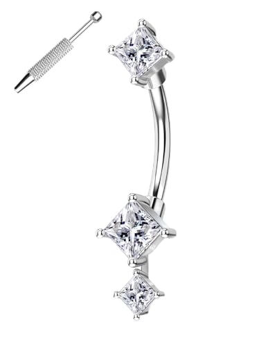 Minimalist Rook Earrings 8MM Silver Rook Piercing Jewelry Stainless Steel Clear CZ 16G Belly Button Ring Curved Barbell - color: Silver-8MM