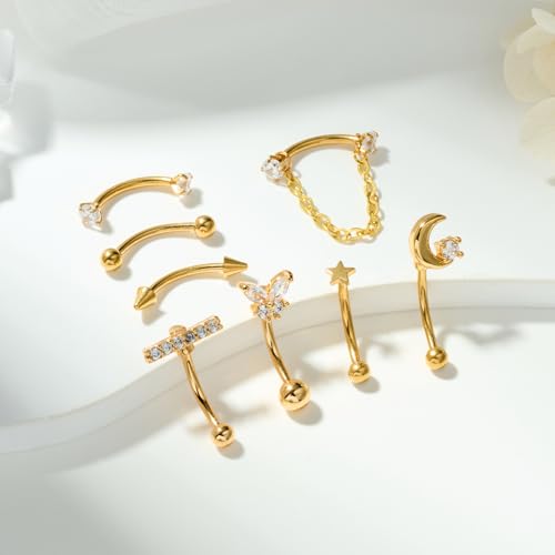 Zolure Rook Daith Piercing Jewelry 16G Eyebrow Rings for Women Rook Earring Curved Barbell Tragus Cartilage Vertical Labret Lip Piercing Jewelry Hypoallergenic - color: 16G 10mm #1G