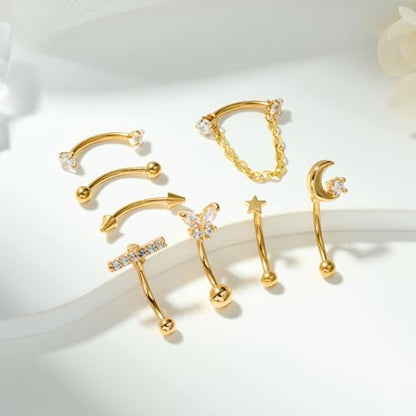Zolure Rook Daith Piercing Jewelry 16G Eyebrow Rings for Women Rook Earring Curved Barbell Tragus Cartilage Vertical Labret Lip Piercing Jewelry Hypoallergenic - color: 16G 10mm #1G