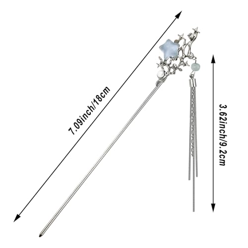 5PCS Butterfly Flower Hair Sticks for Buns Long Hair Chinese Hanfu Asian Vintage Hair Chopsticks Metal Silver Hair Bun Updo Holders Long Hairpins for Women Girls