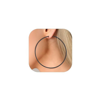 FaithHeart Silver/Black/Gold Stainless Steel Thin Hoop Earrings for Women | 2mm Wide Thin Large Hoop Earrings, Hypoallergenic Lightweight Trendy Jewelry, 20/30/40/50/60/70/80/90/100mm - color: Black, size: 80mm/3.14"