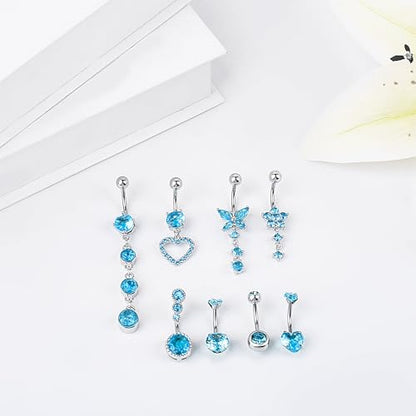 LEE&RO Belly Button Ring Dangle Stainless Steel Belly Rings 14G Belly Button Piercing Cute Navel Ring Belly Piercing Jewelry - style: Shiny-Blue