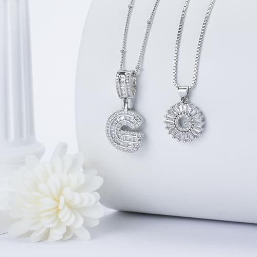 14K Gold Plated Alphabet Necklace Cubic Zirconia Letter Pendant, Personalized Name Jewelry Gift for Women, Customizable A-Z, Birthday/Mothers Day Gifts for Womens - color: White Gold, style: Style-G