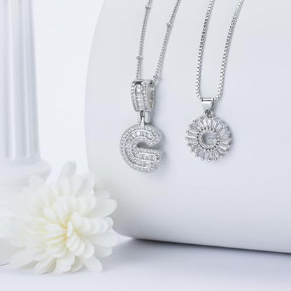 14K Gold Plated Alphabet Necklace Cubic Zirconia Letter Pendant, Personalized Name Jewelry Gift for Women, Customizable A-Z, Birthday/Mothers Day Gifts for Womens - color: White Gold, style: Style-G