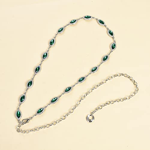 ILuvatar Green Glass Diamond Chain Belt - Metal Women's Western Style Dress Belt - color: Green-s2