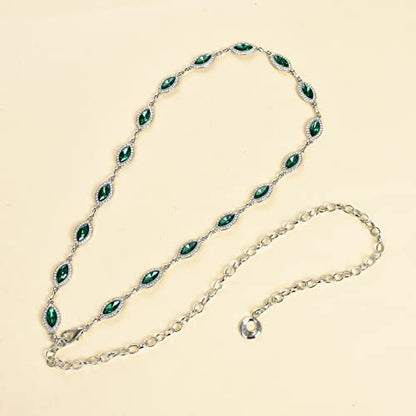 ILuvatar Green Glass Diamond Chain Belt - Metal Women's Western Style Dress Belt - color: Green-s2