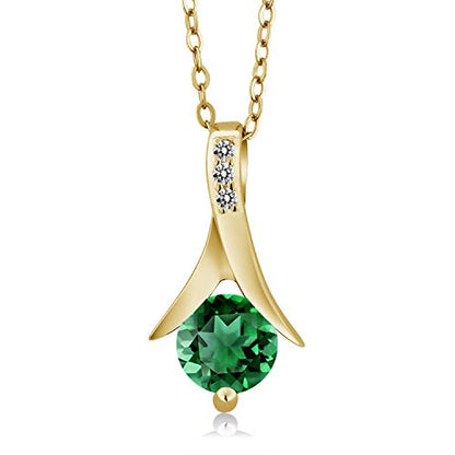 Gem Stone King 18K Yellow Gold Plated Silver Simulated Emerald and White Diamond Pendant Earrings Jewelry Set For Women | 2.36 Cttw | With 18 Inch Chain | Fine Jewelry Gifts for Women Mom Wife Her