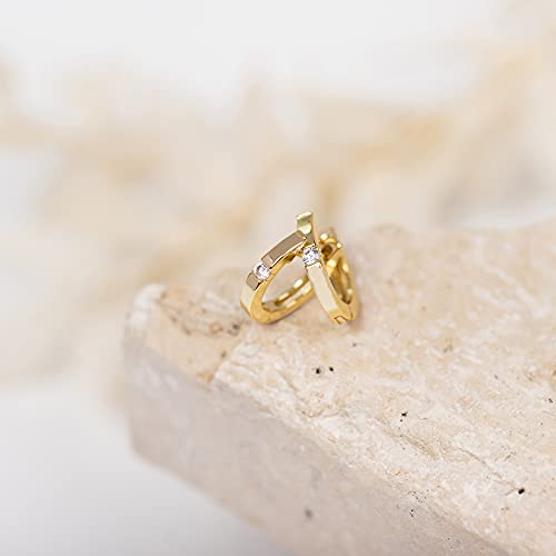 PAVOI 14K Gold Plated Cubic Zirconia Huggie Hoop Earrings for Women - 925 Sterling Silver Posts Small Round Huggies Stud Earrings for Women - style: Solitaire