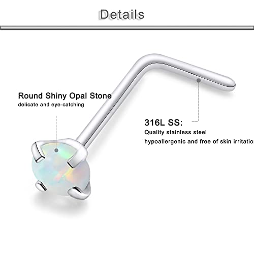 20G 18G 16G Cubic Zirconia Nose Rings Studs 316L Surgical Steel Hypoallergenic Nose Piercings Jewelry for Women Men CZ 2mm-3mm 24 Pcs - color: D-1:20G L Shaped + Silver Tone