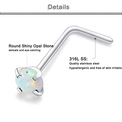 20G 18G 16G Cubic Zirconia Nose Rings Studs 316L Surgical Steel Hypoallergenic Nose Piercings Jewelry for Women Men CZ 2mm-3mm 24 Pcs - color: D-1:20G L Shaped + Silver Tone