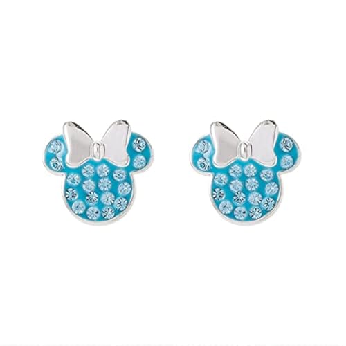 Disney Minnie Mouse Jewelry, Sterling Silver Pave Birthstone Crystal | Stud Earrings - color: March-Aquamarine Light Blue Crystal