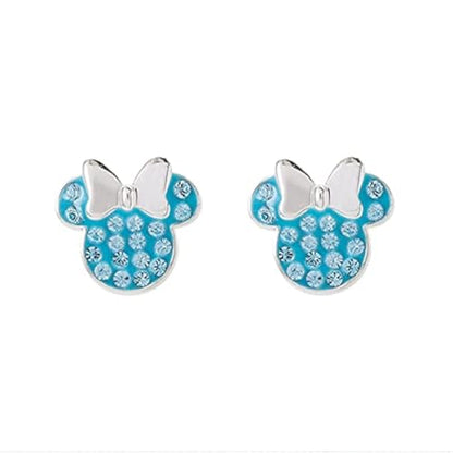 Disney Minnie Mouse Jewelry, Sterling Silver Pave Birthstone Crystal | Stud Earrings - color: March-Aquamarine Light Blue Crystal