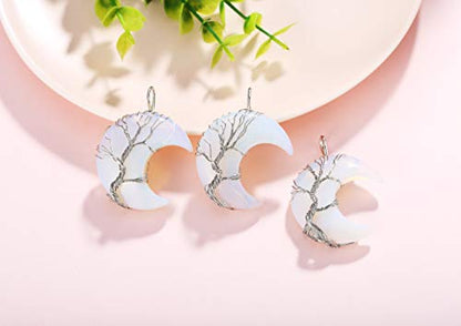 QINJIEJIE Opalite Necklace Moon Crystals Necklaces for Women Reiki Gemstone Quartz Life Tree Wire Wrapped Pendant Crystal Energy Witchcraft Healing Jewelry Mothers day Gift - color: ZY- Synthetic Opalite