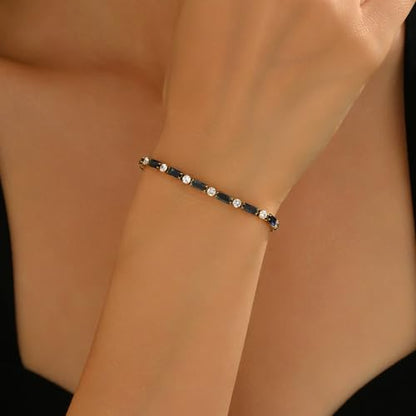18K Gold Plated Multi-Color Classic Tennis Bracelet for Women Dainty Color 3mm Rainbow Cubic Zirconia Bracelet Adjustable CZ Gold Bracelets Trendy Summer Jewelry Gift - style: Navy Blue-Gold