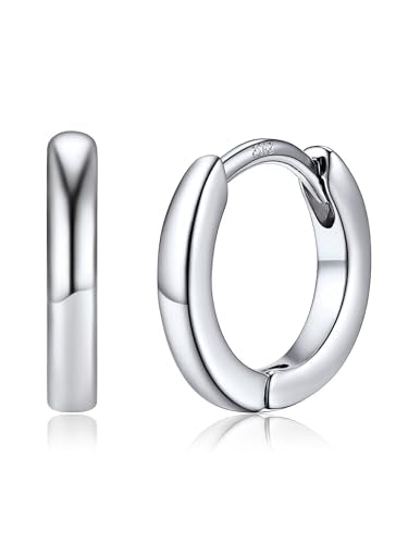 PROSTEEL Huggie Hoop Earrings For Women with 925 Sterling Silver Post | 8/10/12/14/16/18/20mm,14K Gold Plated/Black/Rose Gold/Silver Brass Lightweight Cubic Zirconia Cartilage Piercing Earring - color: 1. Silver, size: 8mm