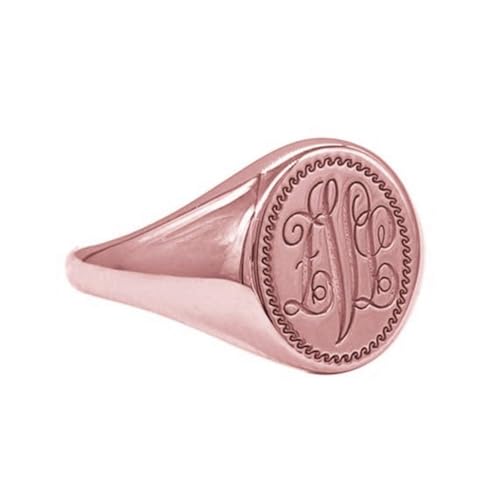925 Sterling Silver Personalized Monogram Signet Ring Custom with 3 Letters Full Back Rings - color: Rose Gold-Copper Material