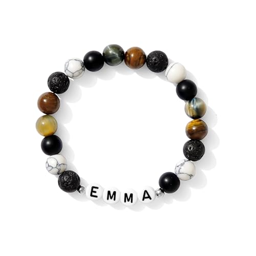 Customized Name Bracelet for Couples, Family, Friends, Personalized Bracelet with Names, Crystal Beads and elastic stretch - style: 8mm Stones
